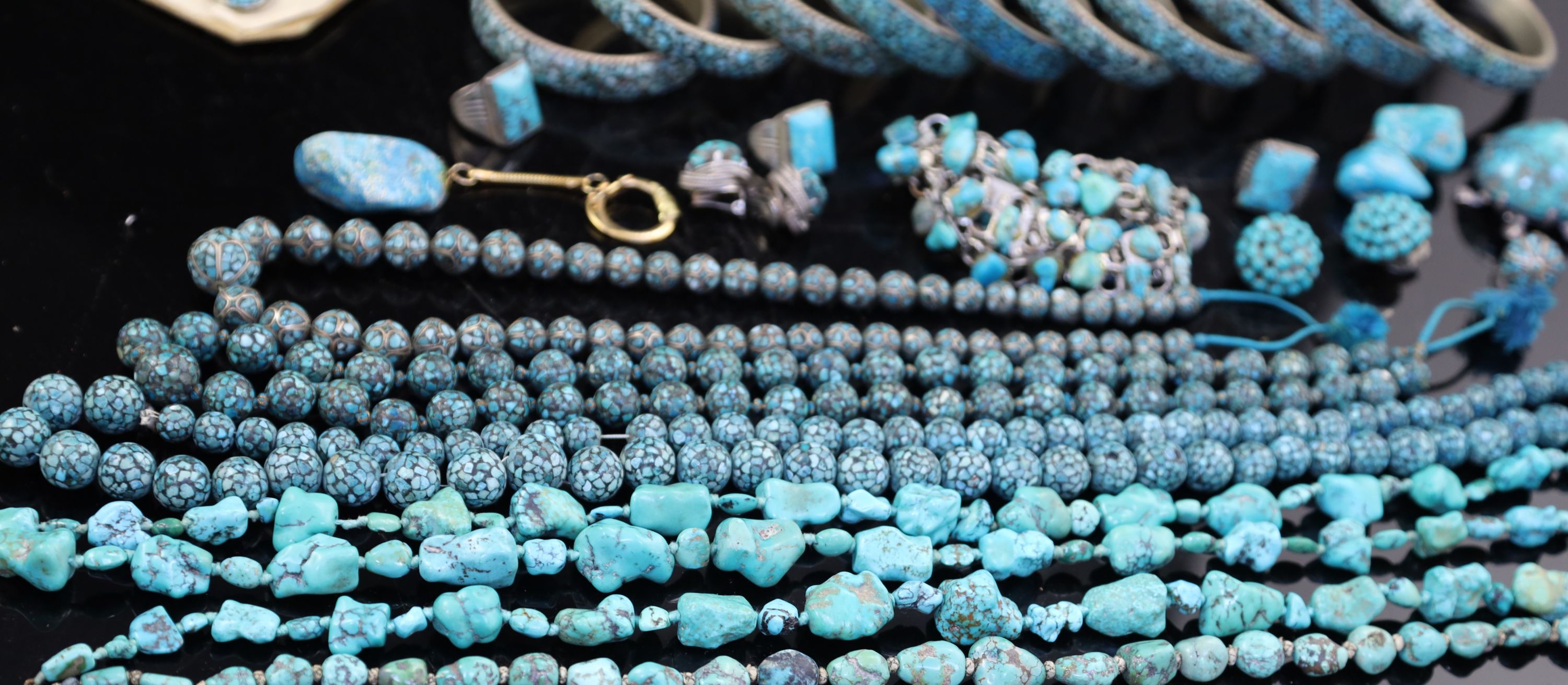 A quantity of assorted mainly continental turquoise set jewellery